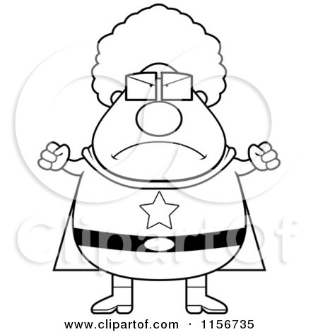 Cartoon Clipart Of A Black And White Mad Plump Super Granny - Vector Outlined Coloring Page by Cory Thoman