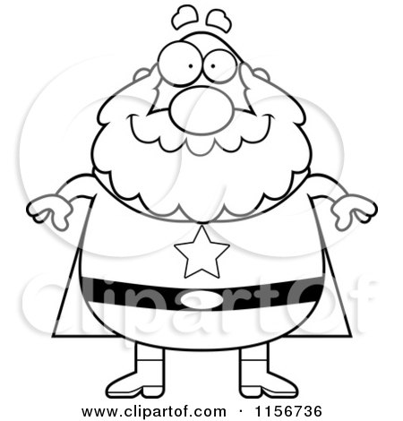 Cartoon Clipart Of A Black And White Plump Old Super Hero - Vector Outlined Coloring Page by Cory Thoman