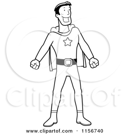 Cartoon Clipart Of A Black And White Super Hero Smiling - Vector Outlined Coloring Page by Cory Thoman