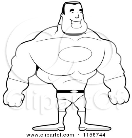 Cartoon Clipart Of A Black And White Strong Super Hero Man - Vector Outlined Coloring Page by Cory Thoman