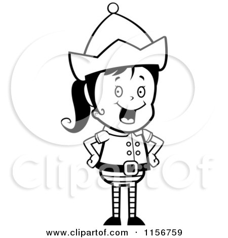 Cartoon Clipart Of A Black And White Happy Female Elf Standing with Her Hands on Her Hips - Vector Outlined Coloring Page by Cory Thoman