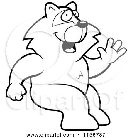 Cartoon Clipart Of A Black And White Friendly Raccoon Sitting and Waving - Vector Outlined Coloring Page by Cory Thoman
