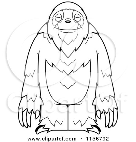 Cartoon Clipart Of A Black And White Standing Sloth - Vector Outlined Coloring Page by Cory Thoman