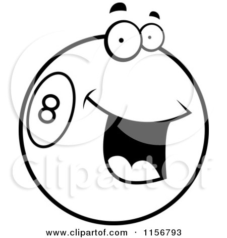 Cartoon Clipart Of A Black And White Friendly Smiling Eight Ball - Vector Outlined Coloring Page by Cory Thoman