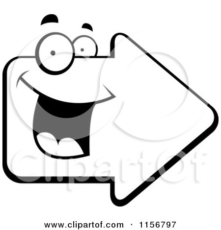 Cartoon Clipart Of A Black And White Happy Smiling Arrow Character - Vector Outlined Coloring Page by Cory Thoman