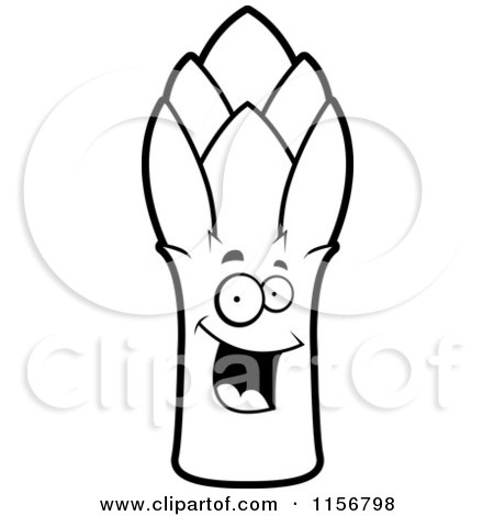 Cartoon Clipart Of A Black And White Happy Asparagus Character - Vector Outlined Coloring Page by Cory Thoman