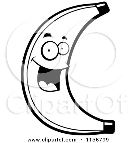 Cartoon Clipart Of A Black And White Happy Banana Character - Vector Outlined Coloring Page by Cory Thoman
