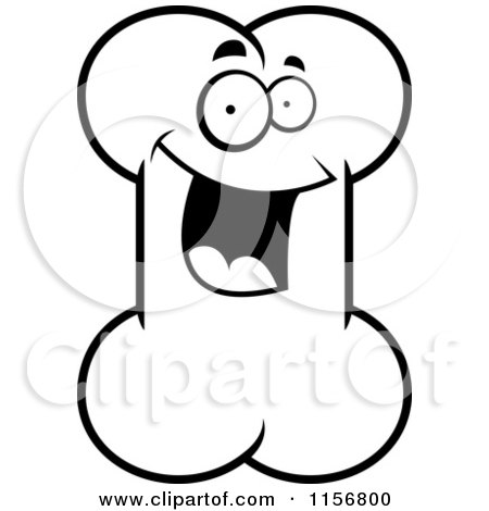Cartoon Clipart Of A Black And White Happy Smiling Bone Character - Vector Outlined Coloring Page by Cory Thoman