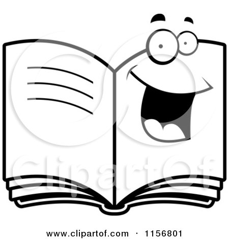 Cartoon Clipart Of A Black And White Happy Smiling Book - Vector Outlined Coloring Page by Cory Thoman