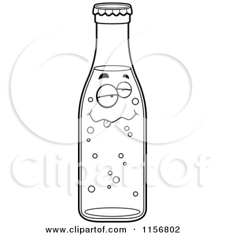Cartoon Clipart Of A Black And White Goofy Smiling Soda Bottle - Vector Outlined Coloring Page by Cory Thoman