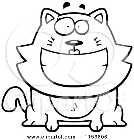 Cartoon Clipart Of A Black And White Happy Smiling Cat - Vector Outlined Coloring Page by Cory Thoman
