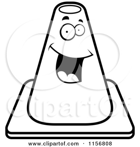 Cartoon Clipart Of A Black And White Happy Construction Cone Smiling - Vector Outlined Coloring Page by Cory Thoman
