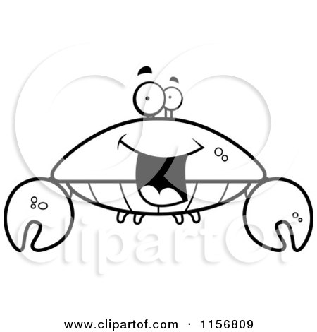 Cartoon Clipart Of A Black And White Happy Crab - Vector Outlined Coloring Page by Cory Thoman