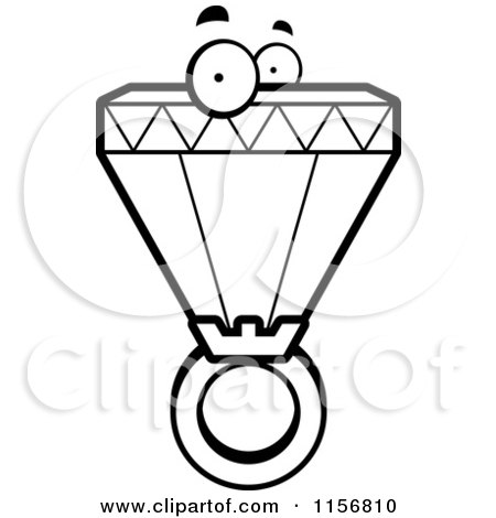 Cartoon Clipart Of A Black And White Diamond Ring Character - Vector Outlined Coloring Page by Cory Thoman