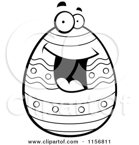 Cartoon Clipart Of A Black And White Happy Smiling Easter Egg Face - Vector Outlined Coloring Page by Cory Thoman