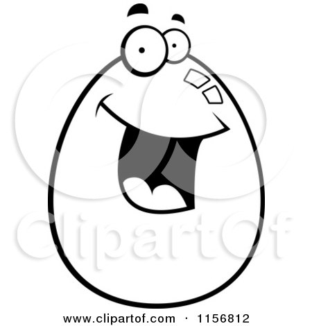 Cartoon Clipart Of A Black And White Happy Smiling Egg Character - Vector Outlined Coloring Page by Cory Thoman