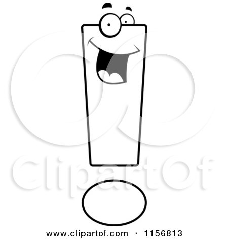 Cartoon Clipart Of A Black And White Happy Exclamation Point Face - Vector Outlined Coloring Page by Cory Thoman