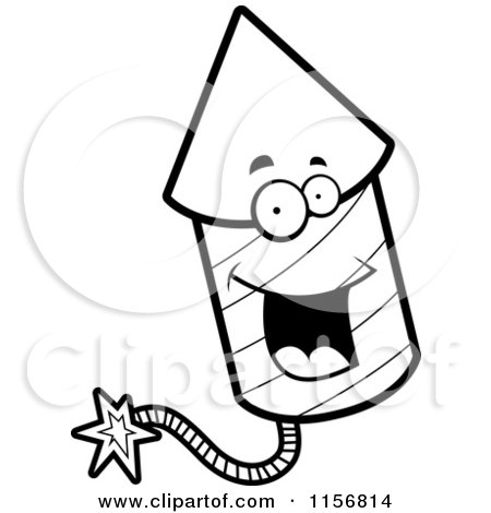 Cartoon Clipart Of A Black And White Happy Firework Character - Vector Outlined Coloring Page by Cory Thoman