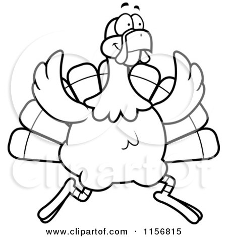 Cartoon Clipart Of A Black And White Turkey Bird on the Run - Vector Outlined Coloring Page by Cory Thoman