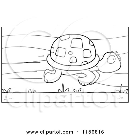 Cartoon Clipart Of A Black And White Fast Tortoise Speeding by - Vector Outlined Coloring Page by Cory Thoman