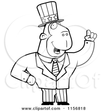 Cartoon Clipart Of A Black And White Uncle Sam Ape in a Suit - Vector Outlined Coloring Page by Cory Thoman