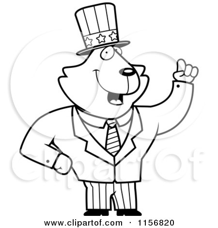 Cartoon Clipart Of A Black And White Uncle Sam Cat - Vector Outlined Coloring Page by Cory Thoman