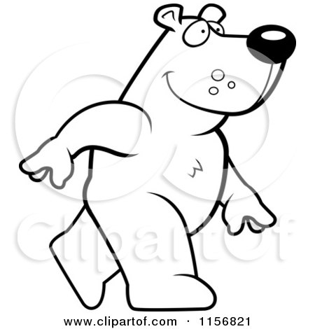 Cartoon Clipart Of A Black And White Bear Walking Upright - Vector Outlined Coloring Page by Cory Thoman