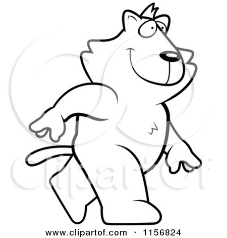 Cartoon Clipart Of A Black And White Cat Walking Upright - Vector Outlined Coloring Page by Cory Thoman