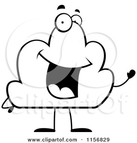 Cartoon Clipart Of A Black And White Happy Cloud Character Waving - Vector Outlined Coloring Page by Cory Thoman