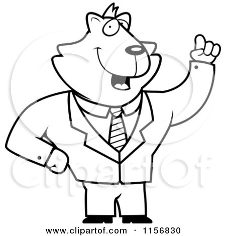 Cartoon Clipart Of A Black And White Business Cat With An Idea - Vector Outlined Coloring Page by Cory Thoman