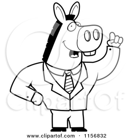 Cartoon Clipart Of A Black And White Talking Donkey in a Suit - Vector Outlined Coloring Page by Cory Thoman