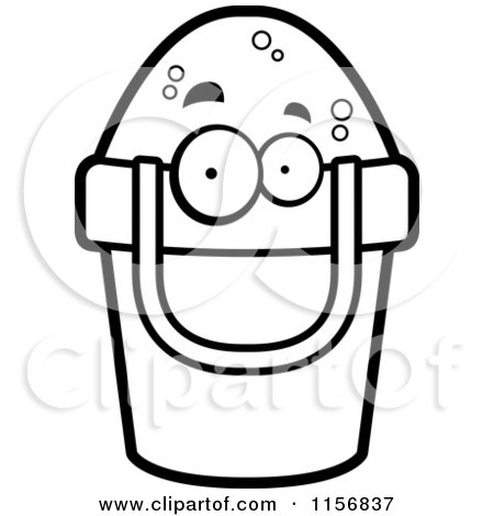 Cartoon Clipart Of A Black And White Bucket of Sand Character - Vector Outlined Coloring Page by Cory Thoman