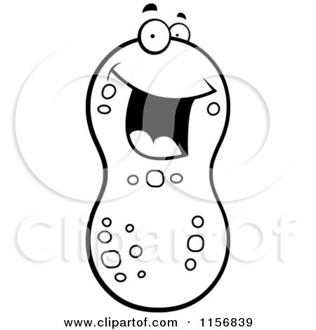 Cartoon Clipart Of A Black And White Happy Smiling Peanut Face - Vector Outlined Coloring Page by Cory Thoman
