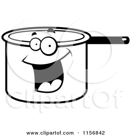 Cartoon Clipart Of A Black And White Happy Smiling Pot Character - Vector Outlined Coloring Page by Cory Thoman