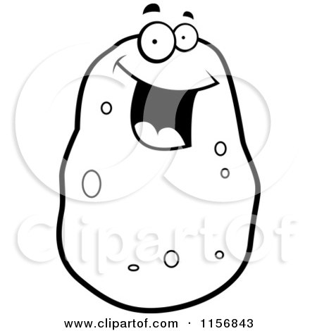 Cartoon Clipart Of A Black And White Happy Potato Character - Vector Outlined Coloring Page by Cory Thoman