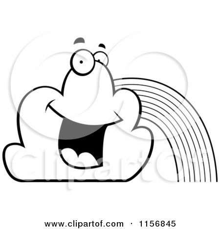 Cartoon Clipart Of A Black And White Happy Rainbow with Two Clouds - Vector Outlined Coloring Page by Cory Thoman