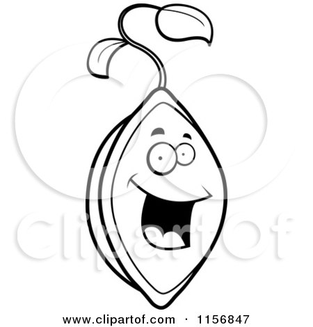 Cartoon Clipart Of A Black And White Happy Seedling Character - Vector Outlined Coloring Page by Cory Thoman