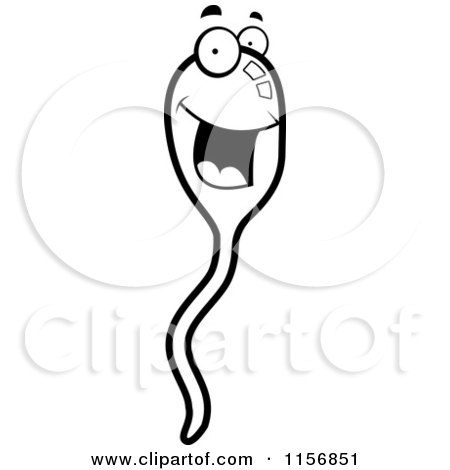 Cartoon Clipart Of A Black And White Happy Smiling Sperm Face - Vector Outlined Coloring Page by Cory Thoman