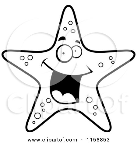 Cartoon Clipart Of A Black And White Happy Starfish - Vector Outlined Coloring Page by Cory Thoman