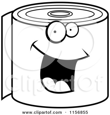 Cartoon Clipart Of A Black And White Happy Smiling Toilet Paper Roll - Vector Outlined Coloring Page by Cory Thoman