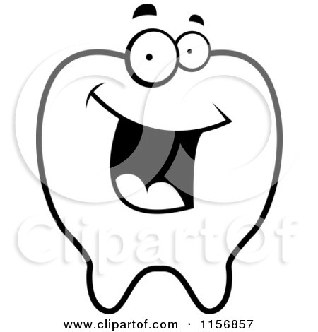 Cartoon Clipart Of A Black And White Happy Tooth Character - Vector Outlined Coloring Page by Cory Thoman