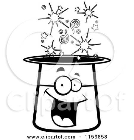 Cartoon Clipart Of A Black And White Happy Smiling Magic Hat Character - Vector Outlined Coloring Page by Cory Thoman