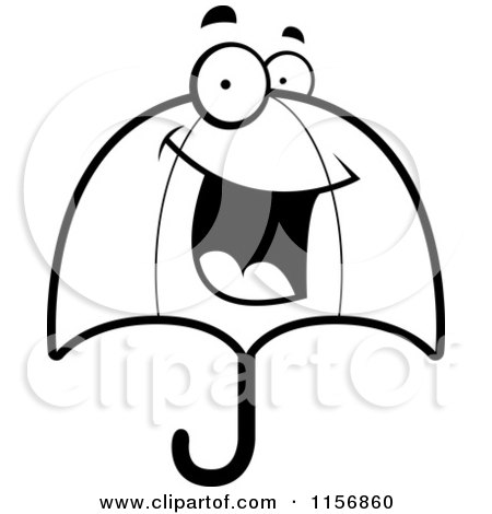 Cartoon Clipart Of A Black And White Happy Smiling Umbrella Face - Vector Outlined Coloring Page by Cory Thoman