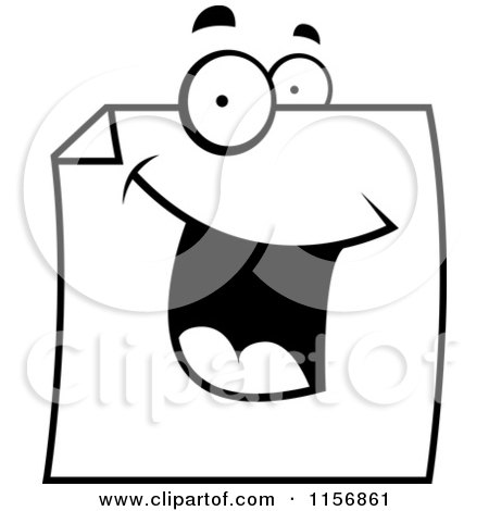 Cartoon Clipart Of A Black And White Happy Note Paper - Vector Outlined Coloring Page by Cory Thoman