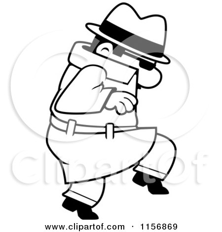 Cartoon Clipart Of A Black And White Tip Toeing Spy - Vector Outlined Coloring Page by Cory Thoman