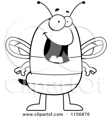 Cartoon Clipart Of A Black And White Happy Bee Standing - Vector Outlined Coloring Page by Cory Thoman