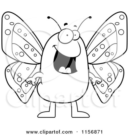 Cartoon Clipart Of A Black And White Happy Butterfly - Vector Outlined Coloring Page by Cory Thoman