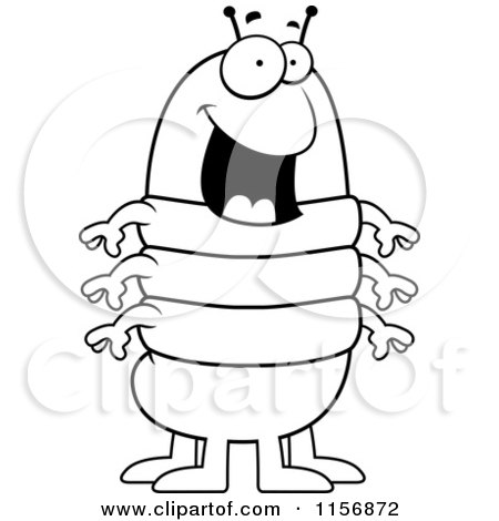 Cartoon Clipart Of A Black And White Happy Standing Centipede - Vector Outlined Coloring Page by Cory Thoman