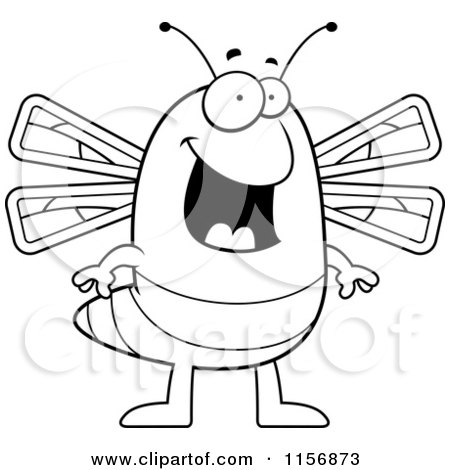 Cartoon Clipart Of A Black And White Happy Dragonfly Standing - Vector Outlined Coloring Page by Cory Thoman