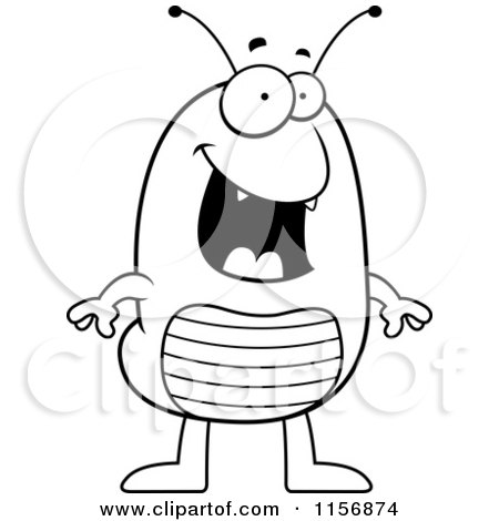 Cartoon Clipart Of A Black And White Happy Flea Standing - Vector Outlined Coloring Page by Cory Thoman